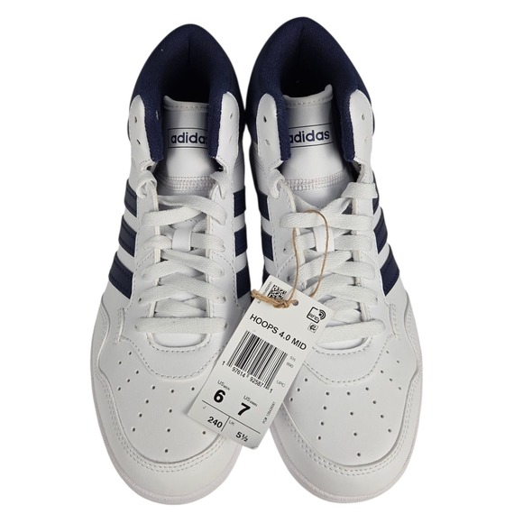Adidas Hoops 4.0 Mid Men's White Navy Blue Basketball Shoes Size 6 Athletic New - Picture 3 of 11